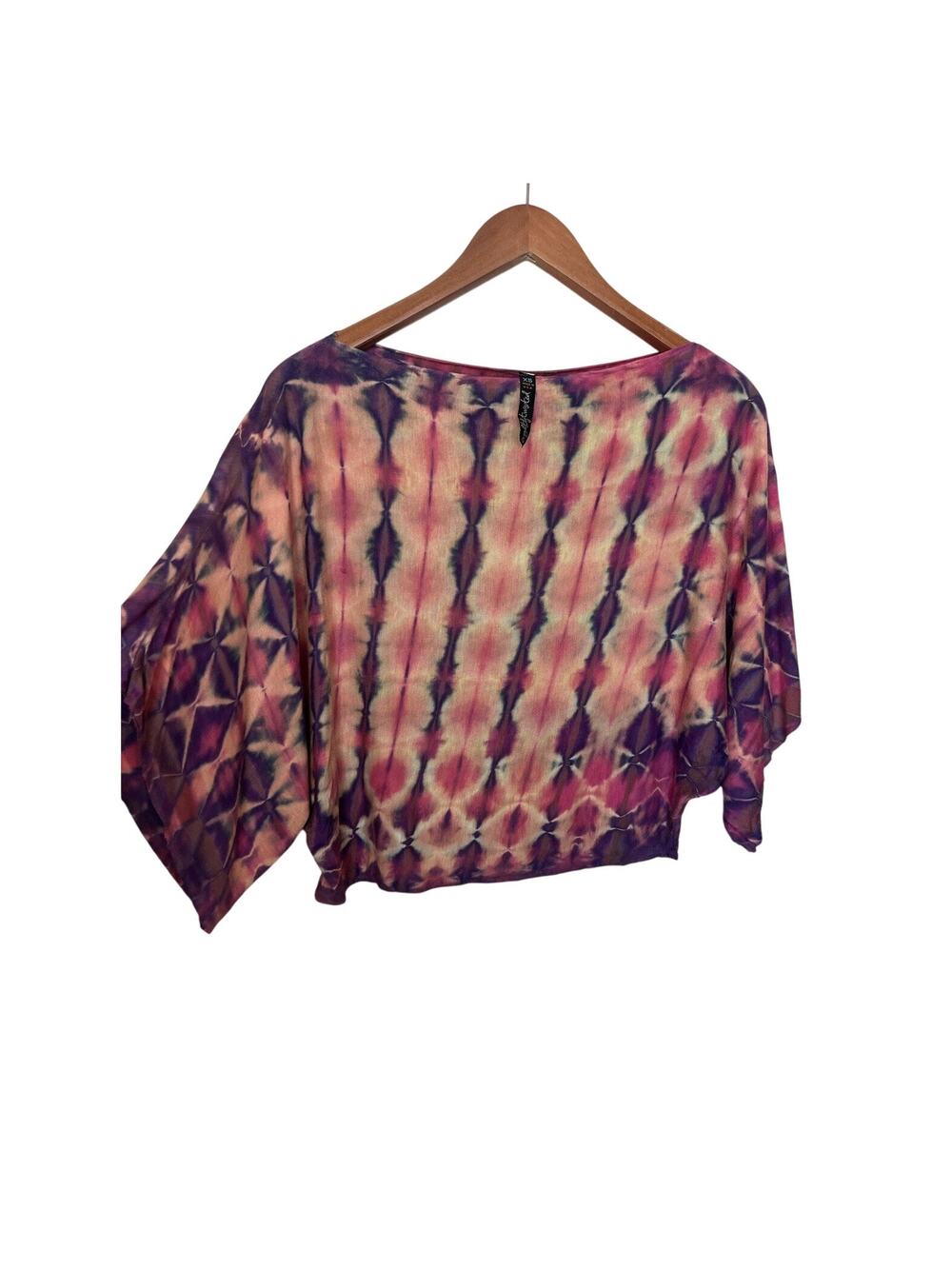 Brightly Twisted Tie Dye Kimono Sleeve Top Size XS Red Orange Casual Boho Retro